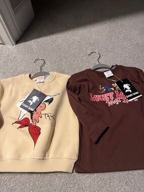 Zara Kids 18M toddler Lucky Luke Sweatshirt & Tee Set - Cream and Brown NWT